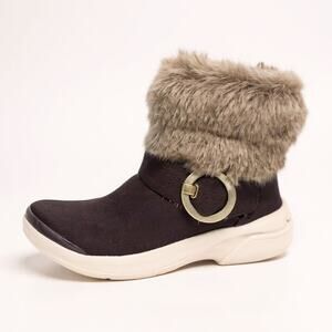 Bzees Ooolala Faux Fur Mid-Shaft Boots Ankle Maroon Stretch Fabric Main 7.5 NWOT